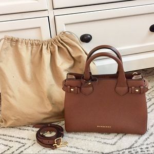 Burberry Banner Handbag Cognac Leather Small
